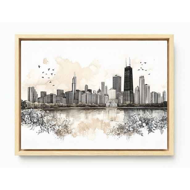 Obraz Rám American Box Město Panorama Chicago Willis Tower Skica 80x60