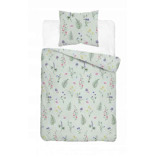 Povlečení Home Satin 140x200 světle mátová s polními květy a bylinkami