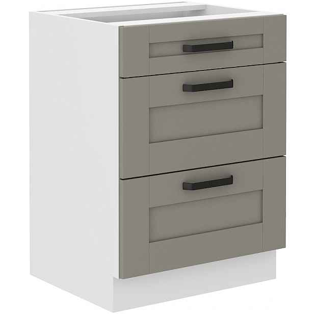 Spodní skříňka Luna 60 D 3S BB - Premium Box Barva korpusu: Bílá, Barva dvířek: Clay Grey
