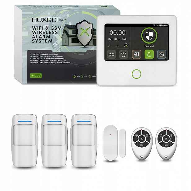 Bezdrátový alarm WiFi Gsm 4G s aplikací Tuya, Huxgo HXA502 4G W