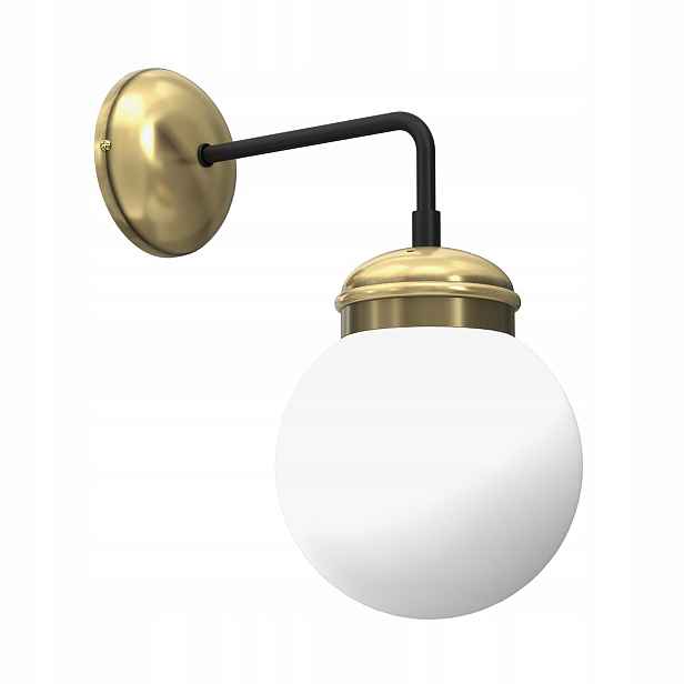 Nástěnná lampa loft mosazná černá skleněná koule bílá do obývacího pokoje Luminex