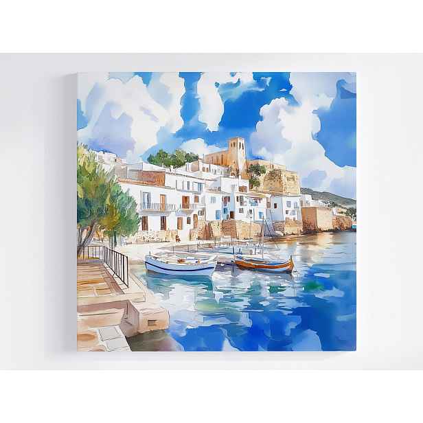 Obraz Na Plátně Canvas Španělsko Ibiza Městečko Přístav Lodě Moře 50x50