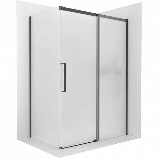 Sprchový kout Lantono - pravá - 8 mm - Soft-Close - černá matná, mléčné sklo - 130x70 cm - posuvný