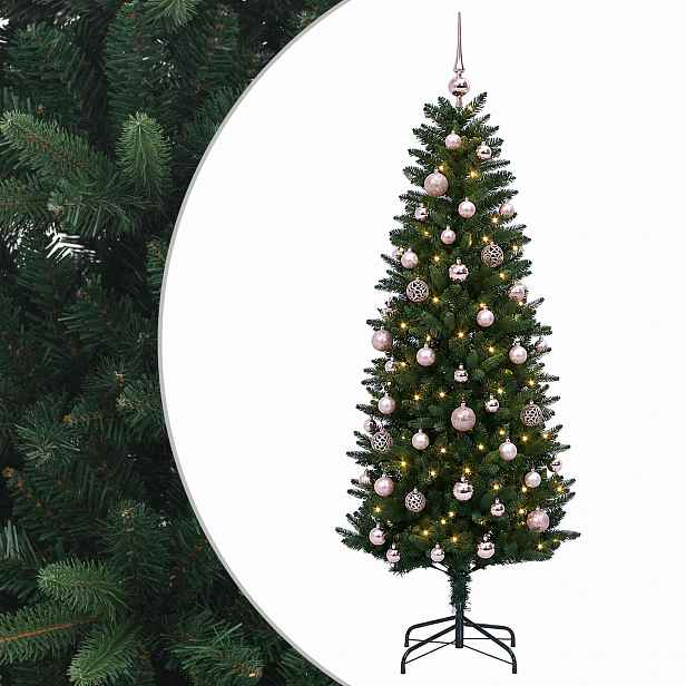vidaXL Umělý vánoční stromek s baňkami 120 cm 150 LED Teplá bílá