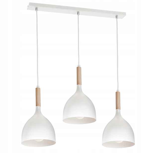 Závěsná lampa trojitá bílo-hnědá se skandinávským dřevem 72 cm Luminex