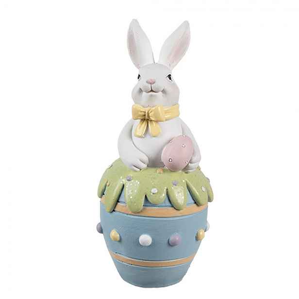 Jarní dekorace králíček s vajíčkem v modrém vajíčku - Ø 7*16 cm Clayre & Eef