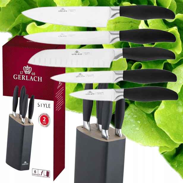 Sada 5 Kuchyňských Nožů V Bloku Ocel X30Cr13 Nože Nůž Gerlach Style Plus