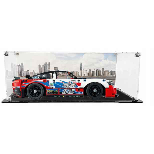 Vitrína s černou základnou a pozadím pro sadu Lego 42153 Chevrolet Camaro ZL1