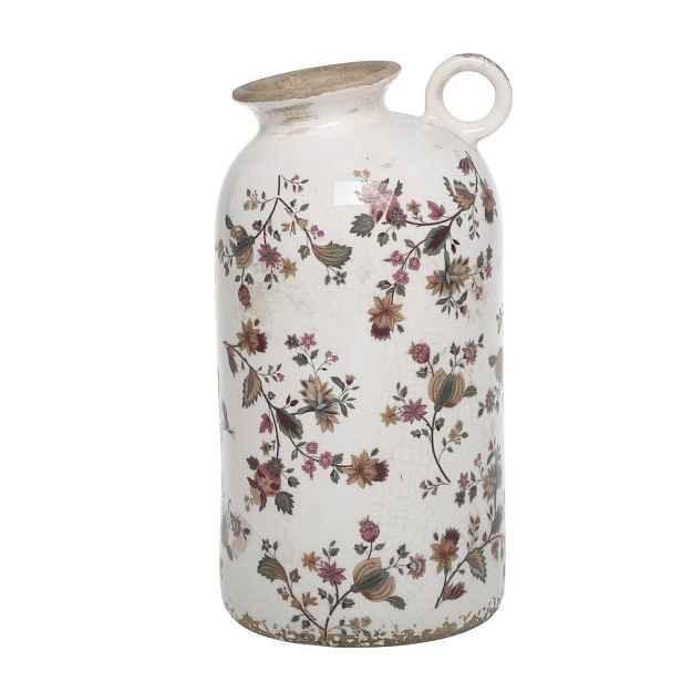 Keramická váza s ouškem a květy Nancy - Ø 14*26 cm Chic Antique