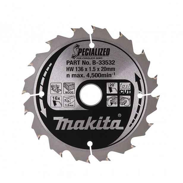 Makita - Pilový kotouč na dřevo 136x20 mm, 16 zubů B-33532