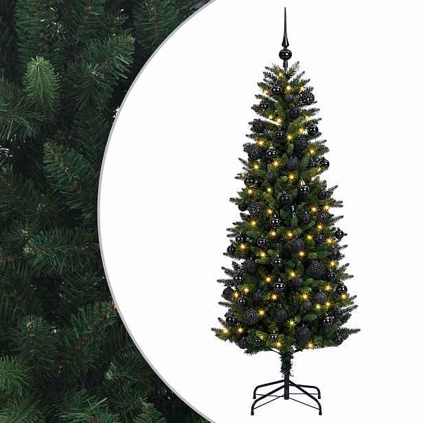 vidaXL Umělý vánoční stromek s baňkami 210 cm 300 LED Teplá bílá