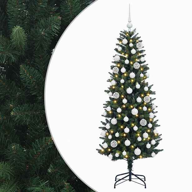 vidaXL Umělý vánoční stromek s baňkami 210 cm 300 LED Teplá bílá