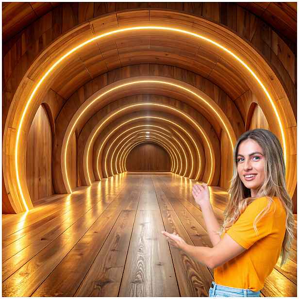 Fototapeta 3D Tunel Chodba Sklep Desky Dřevo 588x280 TUN35W
