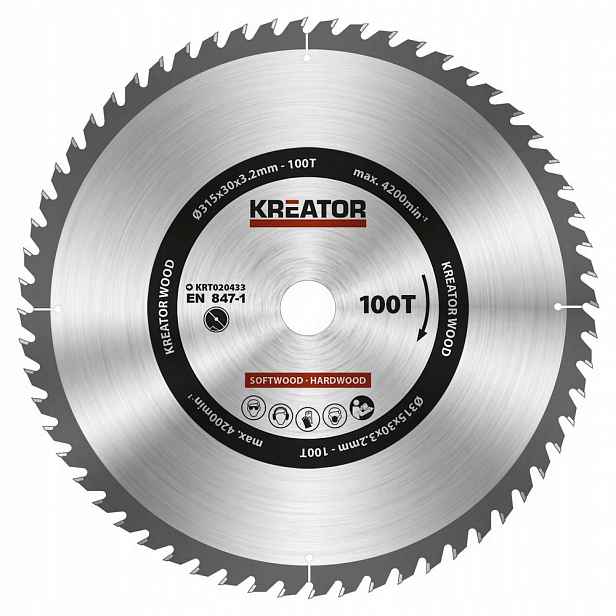 Kreator KRT020433 Pilový kotouč na dřevo 315mm, 100T