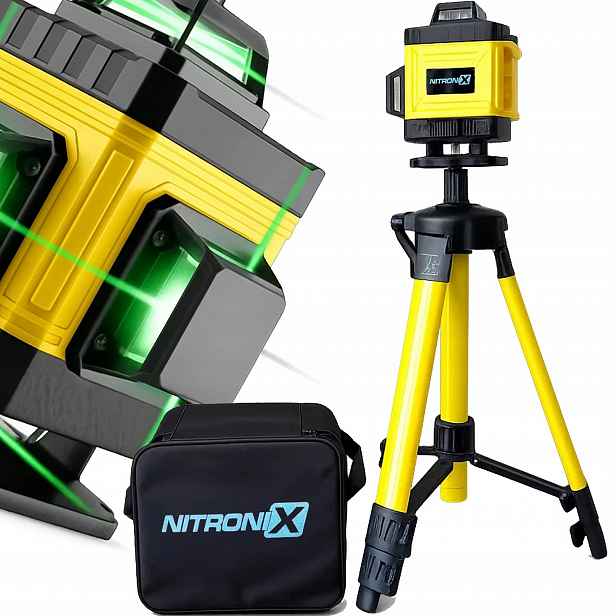 Laserová vodováha stojan křížový laser 4D samonivelační stativ +2 baterie
