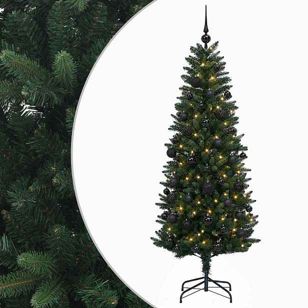 vidaXL Umělý vánoční stromek s baňkami 120 cm 150 LED Teplá bílá