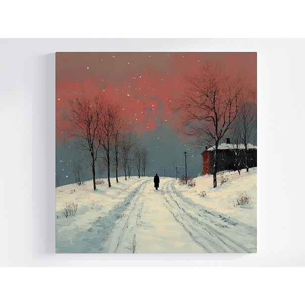 Obraz Na Plátně Canvas Zima Sníh Stromy Cesta Dům Člověk Krajina 50x50