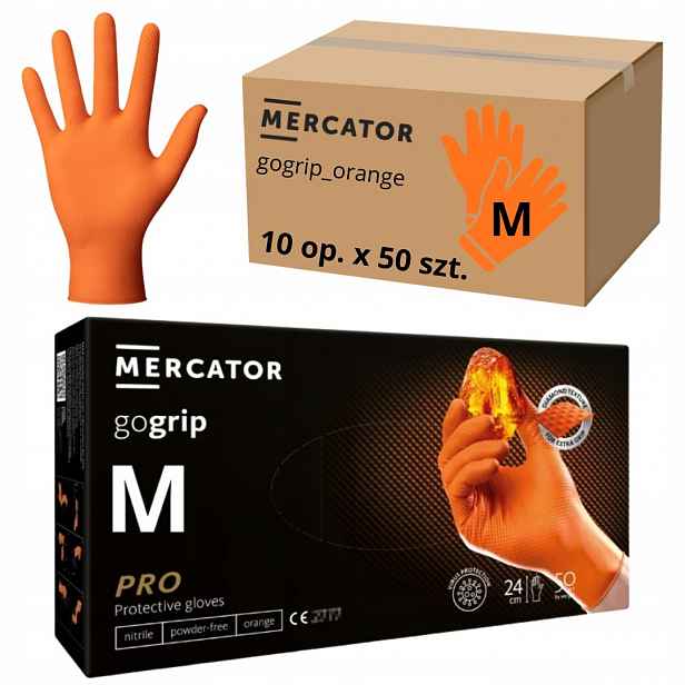 Rukavice Mercator Gogrip Nitrilové oranžové Oranžové 50 ks vel. M x 10