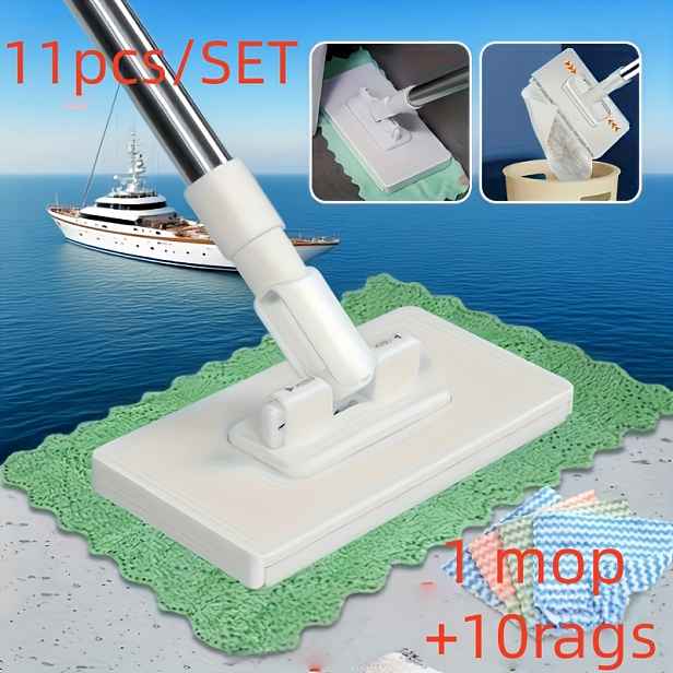 TEMU 11dílná sada (1 mop + 10 hadříků v náhodných barvách) Odolný ručně lisovaný mop s , vhodný pro čištění kuchyně, koupelny, oken a podlah –