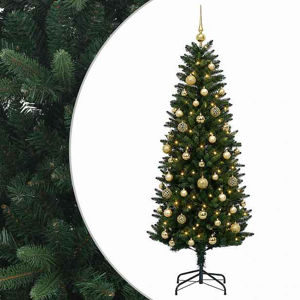 vidaXL Umělý vánoční stromek s baňkami 120 cm 150 LED Teplá bílá