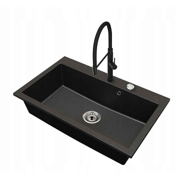 Granitový dřez Jednokomorový Elite 80 Baterie Sifon Chrom Automat