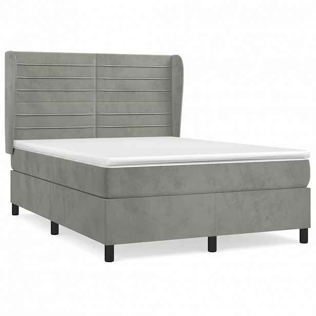 vidaXL Box spring postel s matrací světle šedá 140x190 cm samet