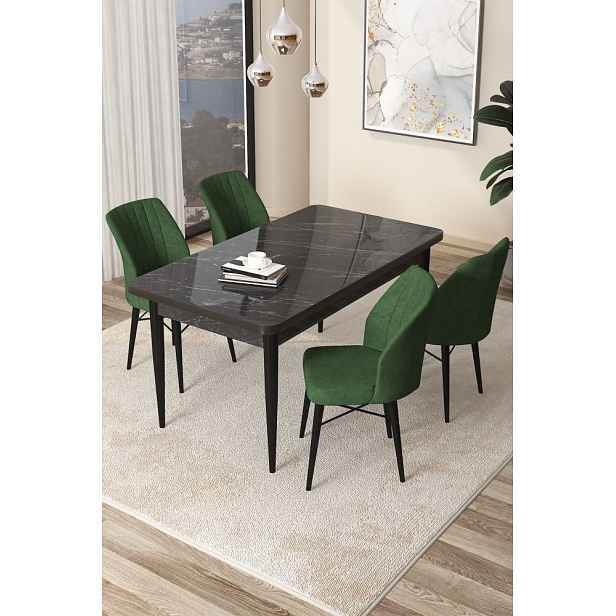 Dining Table & Chairs Set (5 Pieces) Arp - Black Marble, Khaki