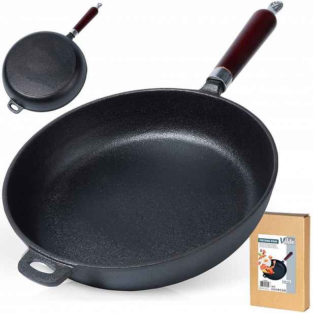 Litinová pánev na plyn, indukční gril na smažení, dušení, talíř 28 cm