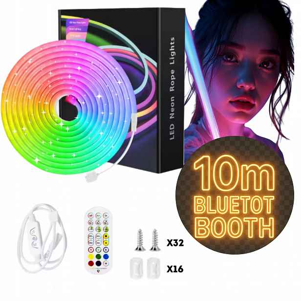 Neon Led Rgb Vodotěsná Páska 10 m Bluetooth S Aplikací A Dálkovým Ovládáním