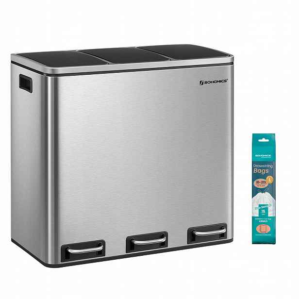 Odpadkový koš nádoba na odpadky organizér 61x34x55,5 cm stříbrno-černý