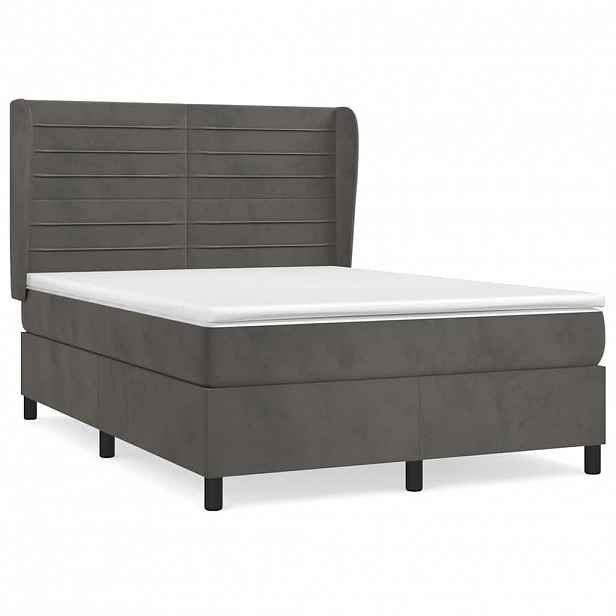 vidaXL Box spring postel s matrací tmavě šedý 140 x 190 cm samet