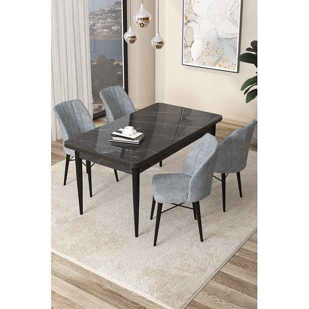 Dining Table & Chairs Set (5 Pieces) Arp - Black Marble, Grey