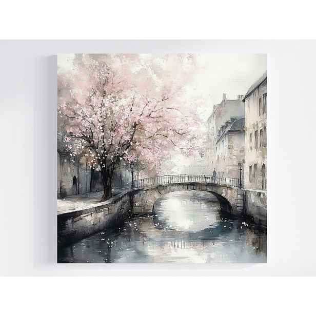 Obraz Na Plátně Canvas Krajina Městečko Řeka Kanál Strom Květiny 50x50