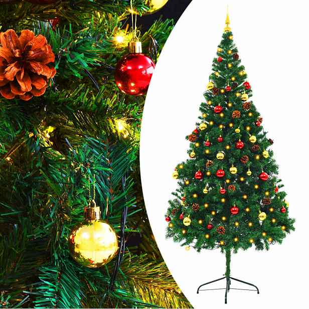vidaXL Vánoční stromek s LED osvětlením a baňkami zelený 210 cm