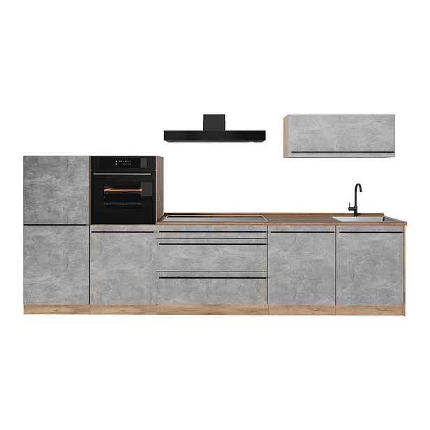 Vicco KUCHYŇSKÝ KOUT R-Line, Beton/Zlatý mocný dub, 340 cm pracovná doska Dub Goldkraft