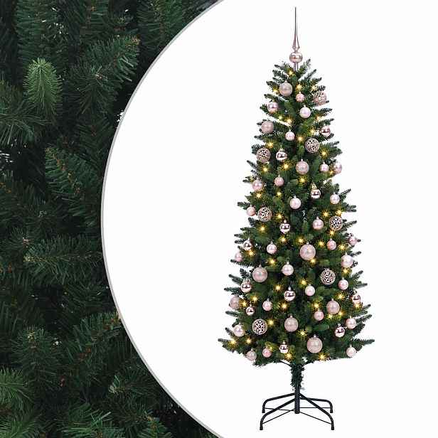 vidaXL Umělý vánoční stromek s baňkami 210 cm 300 LED Teplá bílá