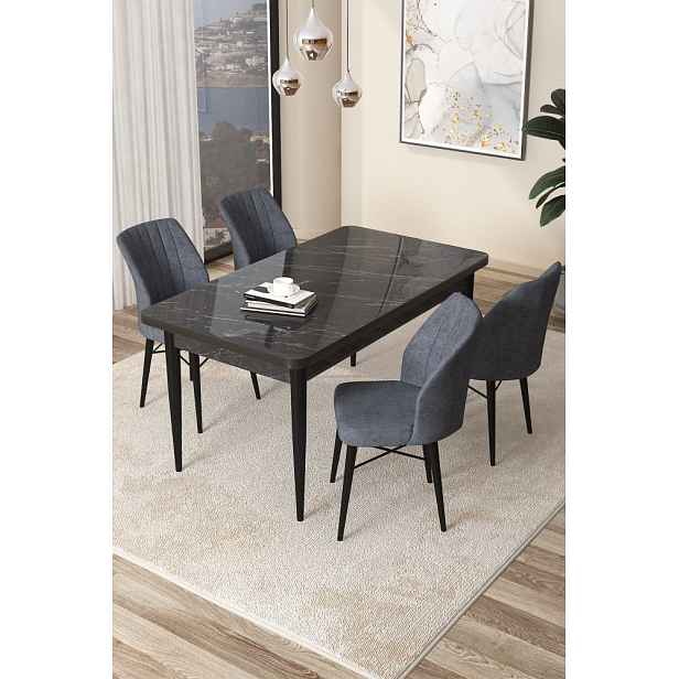 Dining Table & Chairs Set (5 Pieces) Arp - Black Marble, Fume