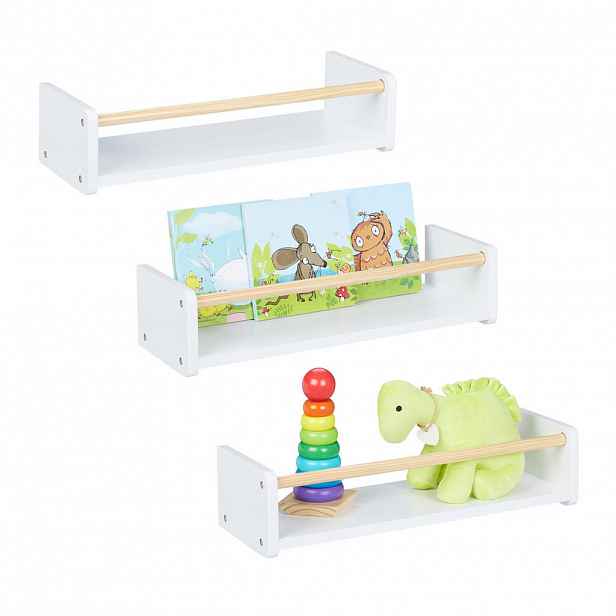 Relaxdays POLICE bílá přírodní nástěnná set-3 ks 12x50x18 cm