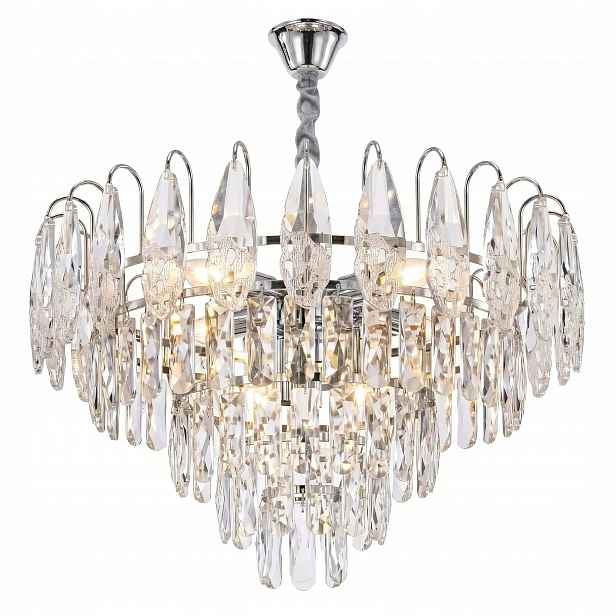 Závěsná lampa Stříbrná Křišťálová Kaskáda 6x E14 Glamour 50 cm Toolight