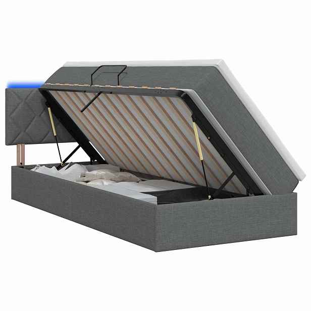 vidaXL LED postel s úložným prostorem a matrací Tmavě šedá 90 x 190 cm