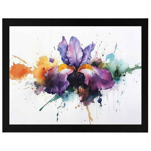 Plakát Rámeček Dřevo Akvarel Příroda Květ Fialový Irys Splash 80x60