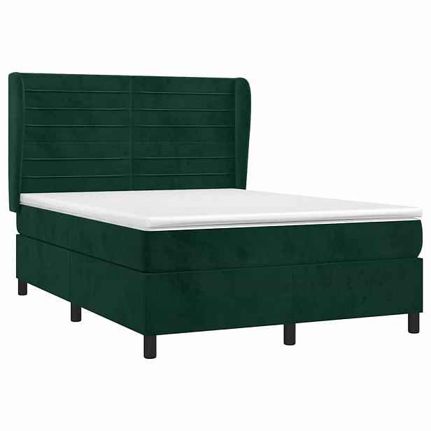 vidaXL Box spring postel s matrací tmavě zelená 140x190 cm samet