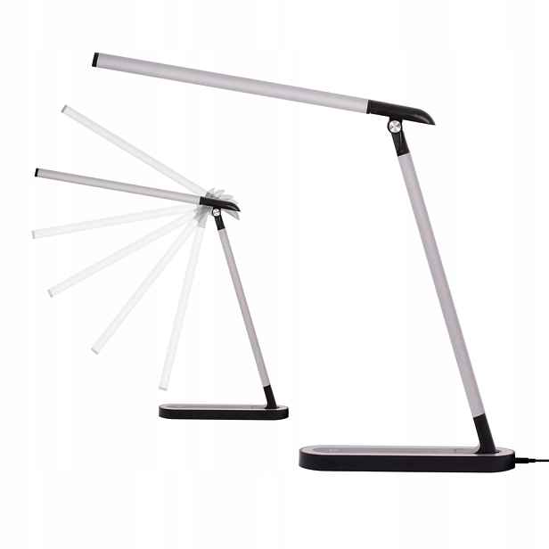 Černo-stříbrná Led stolní lampa Niko s regulací barvy pro žáka Kaja