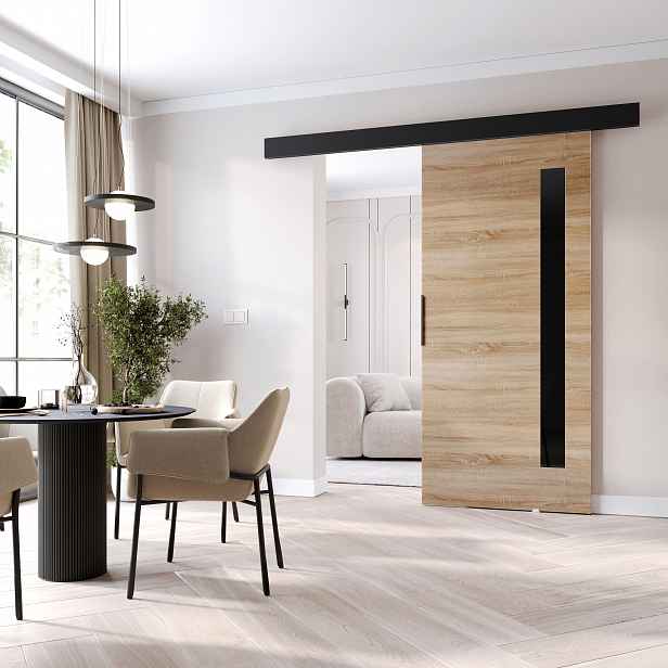 Interiérové dveře na stěnu BARRET 17 - 106 cm, dub sonoma / černé