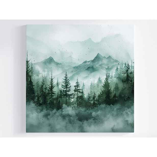 Obraz Na Plátně Canvas Krajina Pohled Na Hory Les Stromy Mlha 50x50