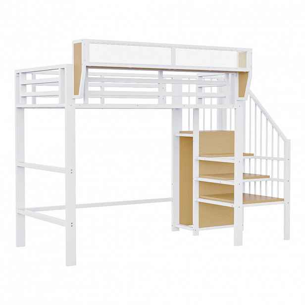 STILVORA PATROVÁ POSTEL 90/200 cm, bílá, kovová, se žebříkem a nastavitelnou policí, moderní design