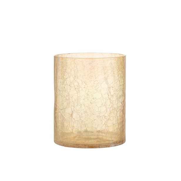 Žluto hnědý skleněný svícen s popraskáním L - 15*15*18 cm J-Line by Jolipa