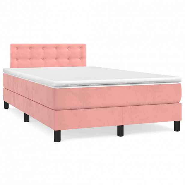 vidaXL Box spring postel s matrací růžová 120 x 200 cm samet