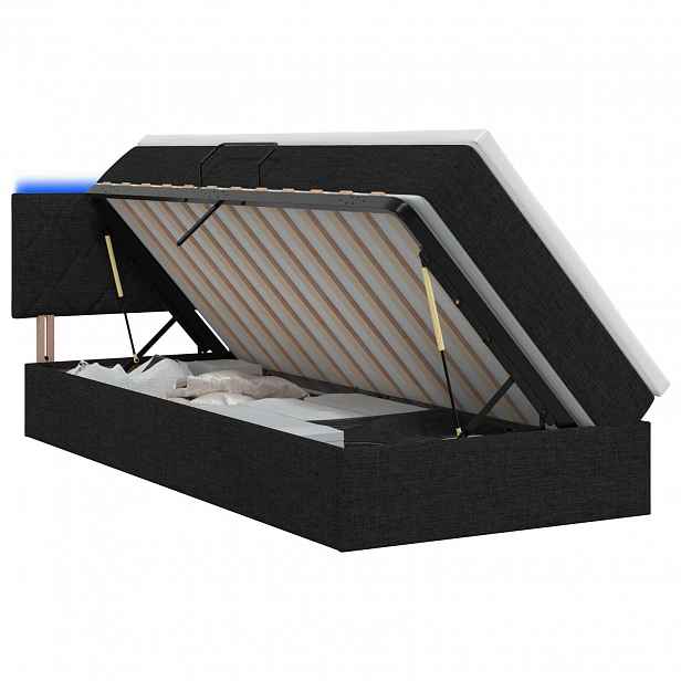 vidaXL LED postel s úložným prostorem a matrací Černá 90 x 190 cm