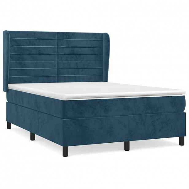 vidaXL Box spring postel s matrací tmavě modrá 140x190 cm samet